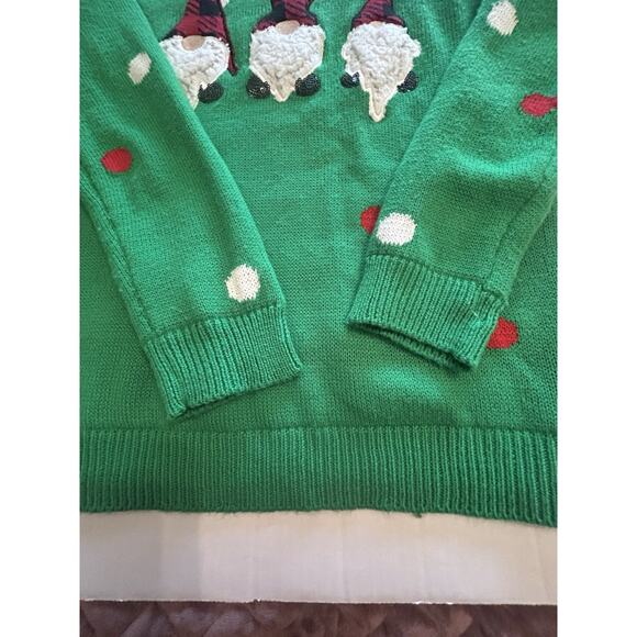 Gnomes Green Polka Dot Size Small Christmas Sweater Poof New York Sequin Accent - Picture 6 of 11